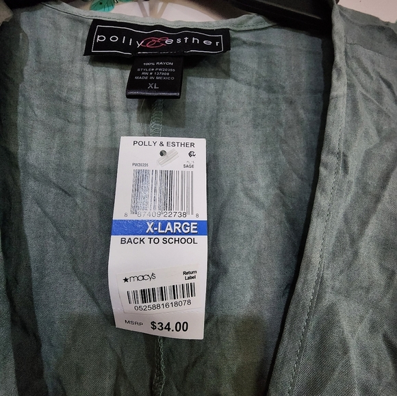 Polly & Esther Juniors' Knot-Front Dolman-Sleeved Blouse Green Size X-Large - Picture 1 of 6